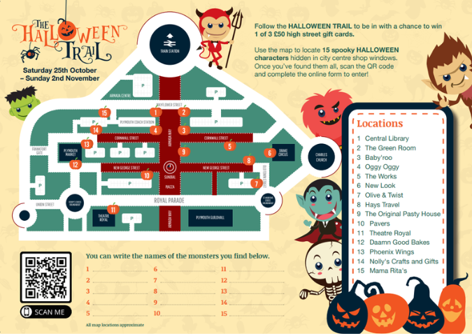 Plymouth City Centre Halloween Trail map
